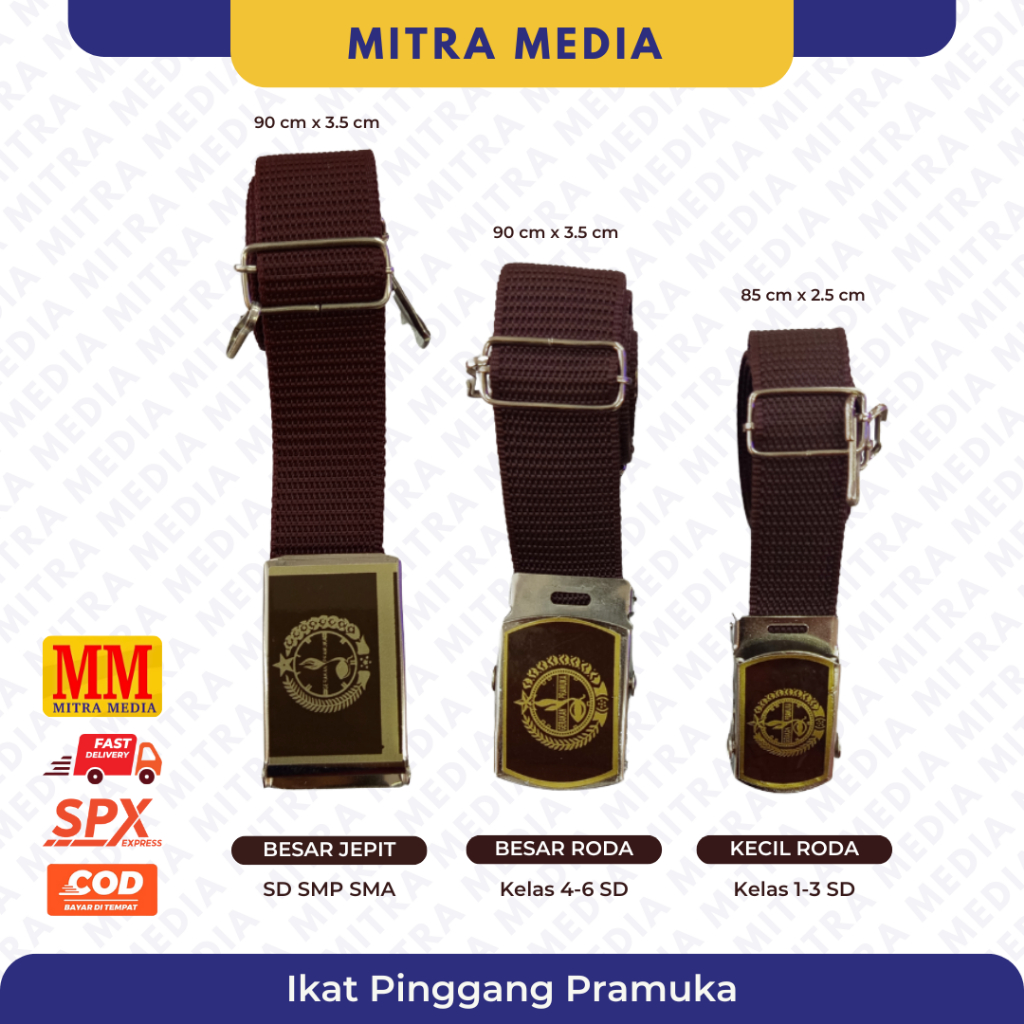 Sabuk Gesper Ikat Pinggang Pramuka Kecil Besar Coklat Model Rell Jepit / SD SMP SMA