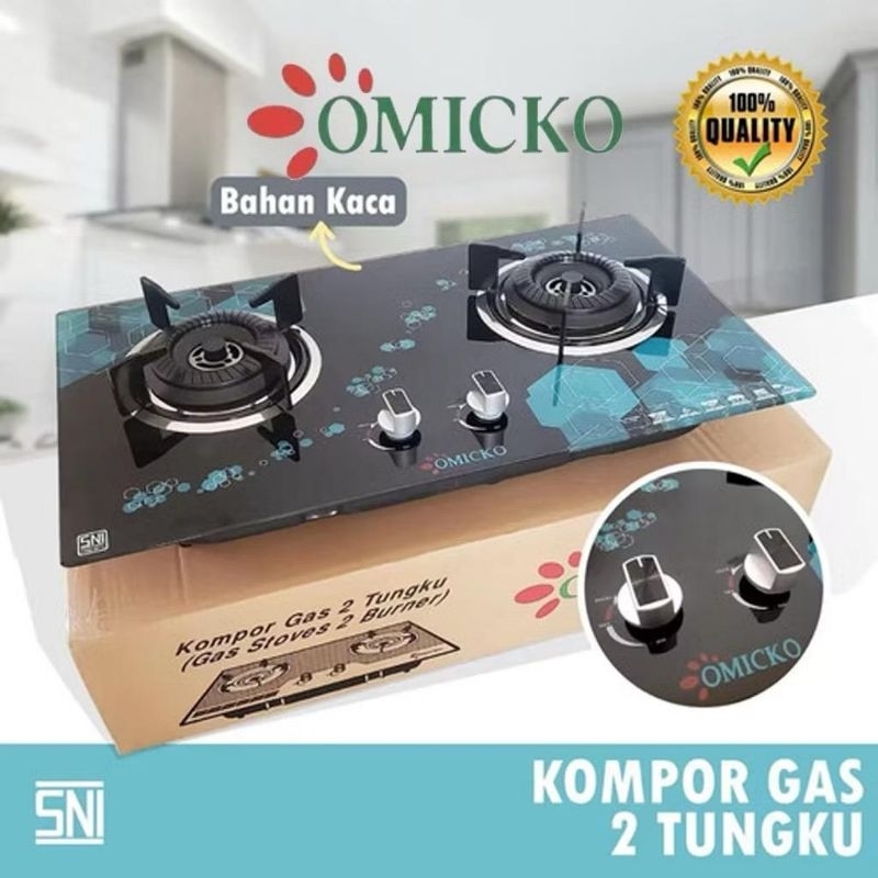 Kompor Gas Tanam Omicko 2 Tungku Bahan Kaca Berkualitas