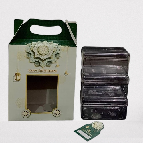 

5 pcs box jinjing edisi lebaran model jendela mika kemasan kue kering dus hampers idul fitri ukuran 10x19x23cm