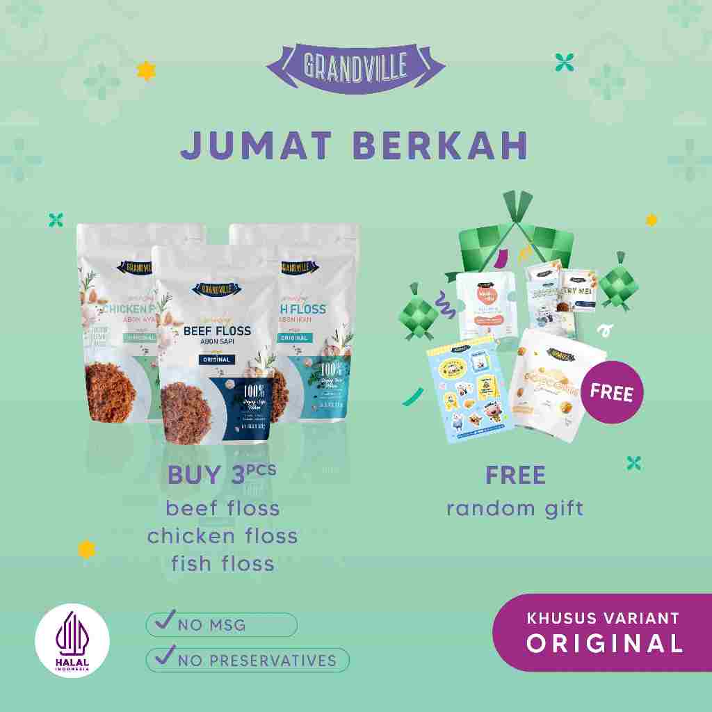 

[BUY 3 GET 1] Grandville Abon Sapi, Ayam & Ikan Crunchy Trio Mix Pack Free 1 Gift Random