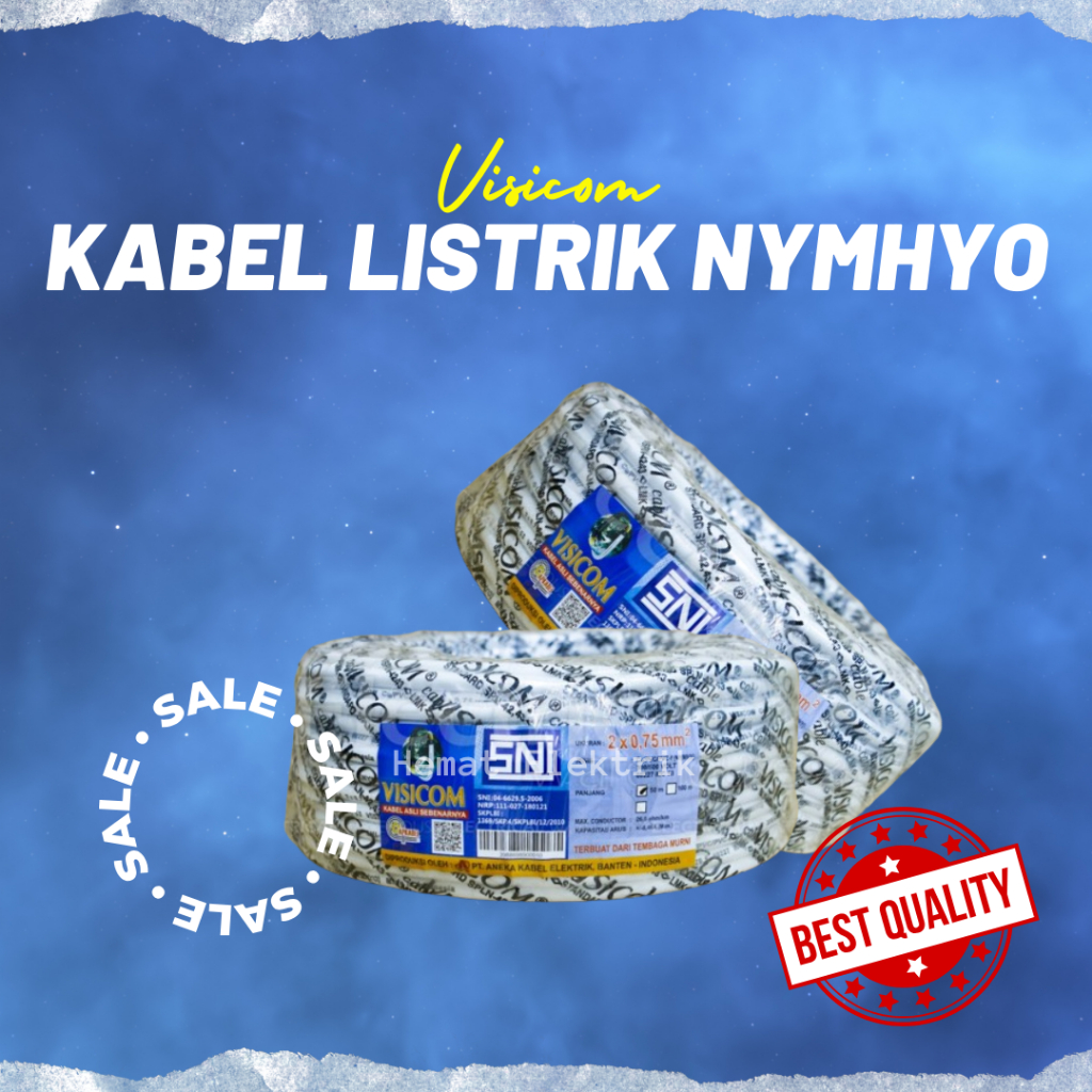 Kabel Listrik Tembaga Serabut 2 x 0.75 mm SNI NYM HYO @meter Meteran Ecer Visicom
