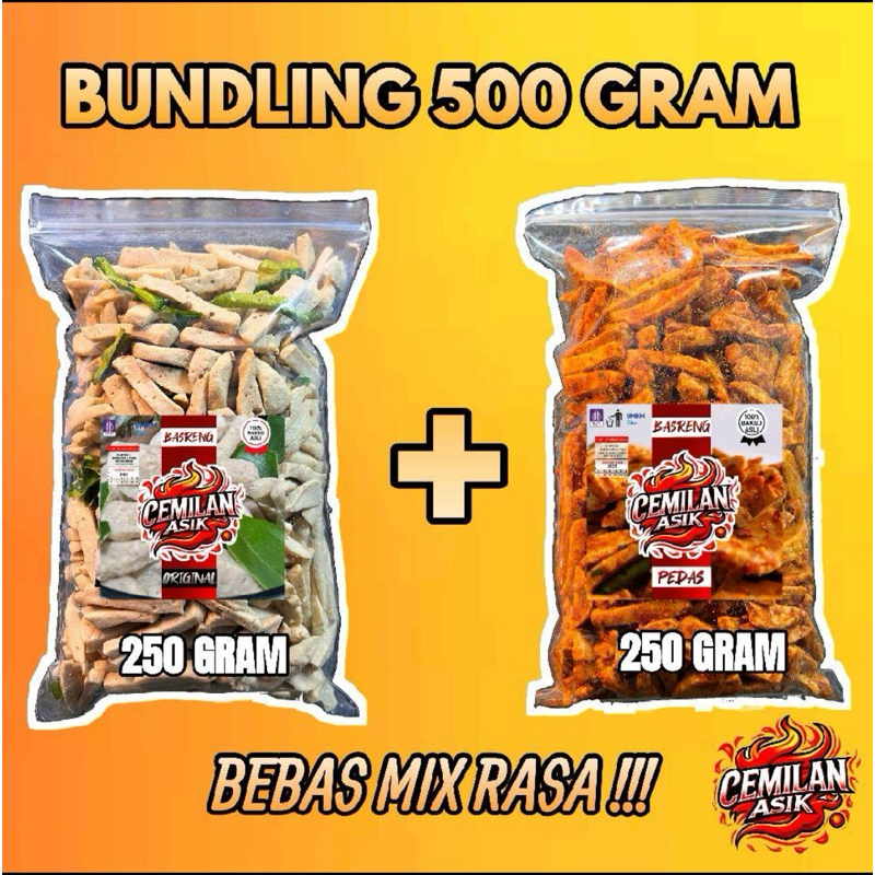 

BUNDLING 500 GRAM BASRENG STIK PEDAS DAUN JERUK 250 GRAM + 250 GRAM Food Snack Camilan