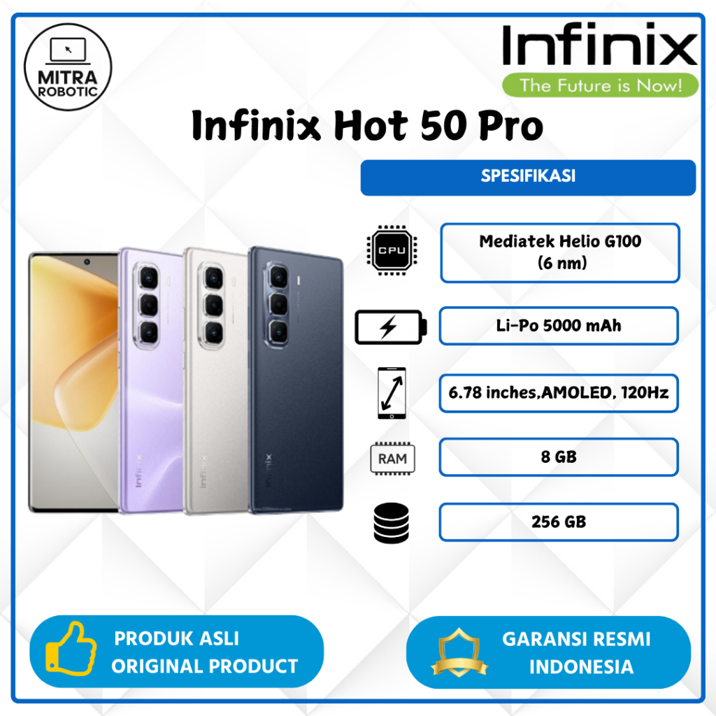 (READY STOK) Infinix Hot 50 Pro NFC Ram 8 / 256 GB | AMOLED 120hz | Helio G100 | Garansi Resmi