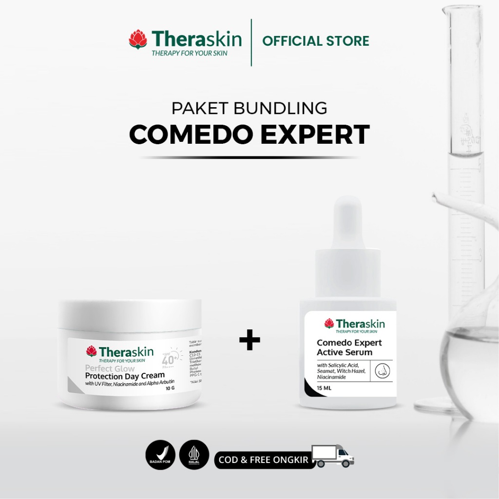 Theraskin BPOM Perfect Glow Protection Day Cream + Theraskin Comedo Expert Exfoliating Serum 15ml