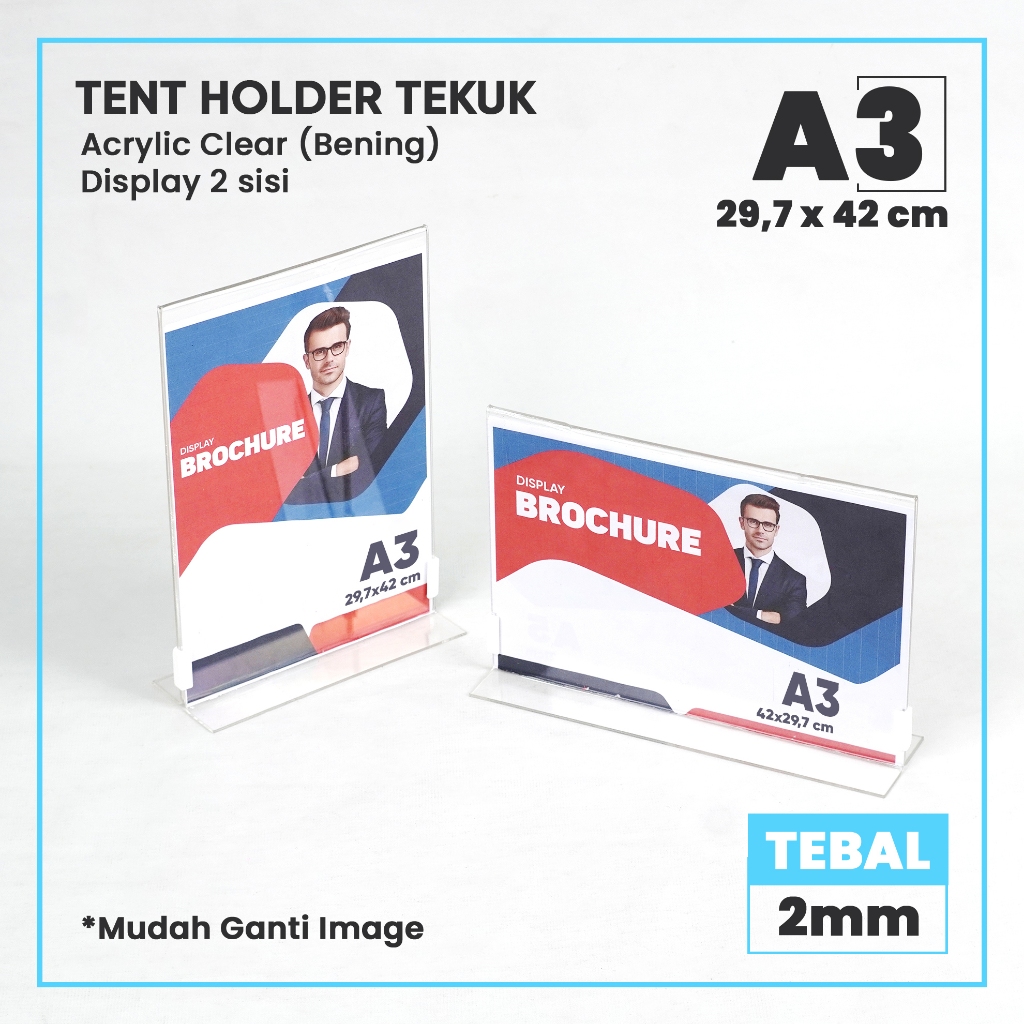 

Tempat Brosur Akrilik / Tempat Qris Barcode Model Tekuk Ukuran A3