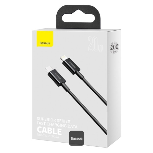 BASEUS SUPERIOR SERIES PD 20W TYPE-C TO LIGHTNING FAST CHARGING DATA CABLE 25 CM - BLACK