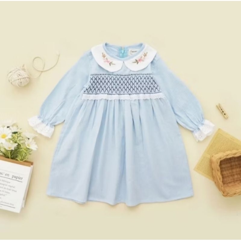 dress anak / medina smock dress / dress lebaran / dress biru