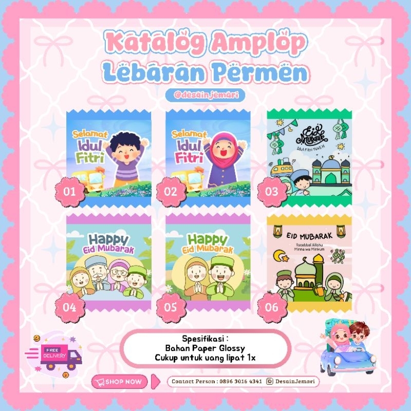 

Amplop Lebaran model permen karakter anak custom