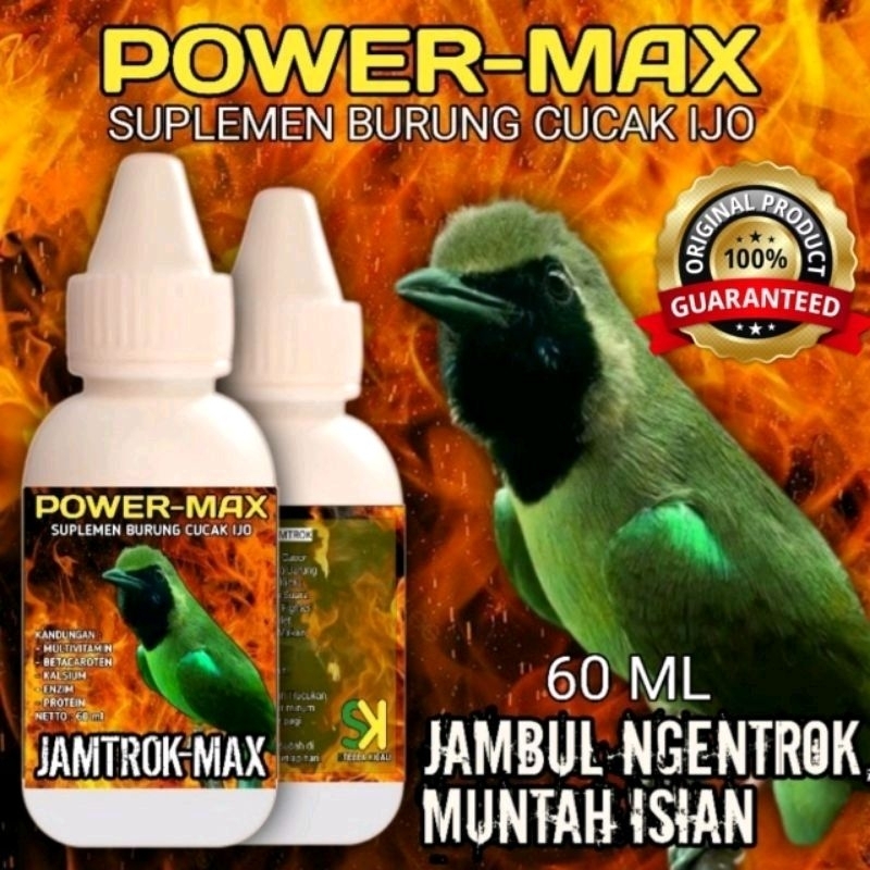 POWER-MAX SUPER JAMTROK suplemen penggacor burung cucak ijo anti macet ngotot isi 60 ml khusus burun