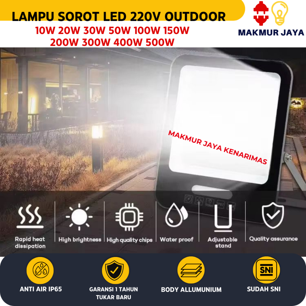 LAMPU SOROT LED SMD 10W 20W 30W 50W 100W 150W 200W 300W 400W 500W IP66 WATERPROOF OUTDOOR CHIP LUMIL