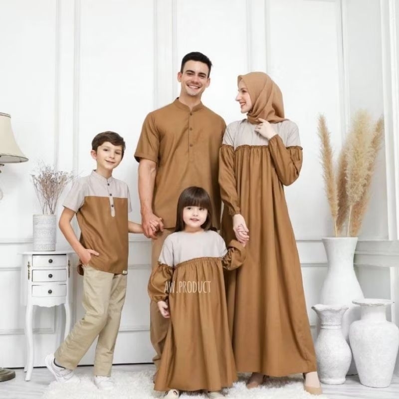 BAJU COUPLE KELUARGA GAMIS + KOKO BAJULEBARAN COUPLE SARIMBIT COUPLE MUSLIM SYAR'I