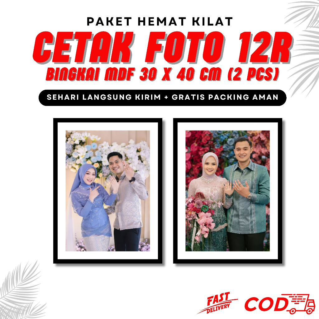 Cetak Cuci Foto Bingkai Ukuran 12R Besar 30 x 40 cm Tanpa PO Anti Air Custom (COD)Glossy Photo Aesth