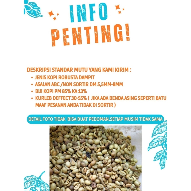 

jiqu 1kg robusta dampit biji kopi mentah grade asalan non sortir dm 5-7,5mm