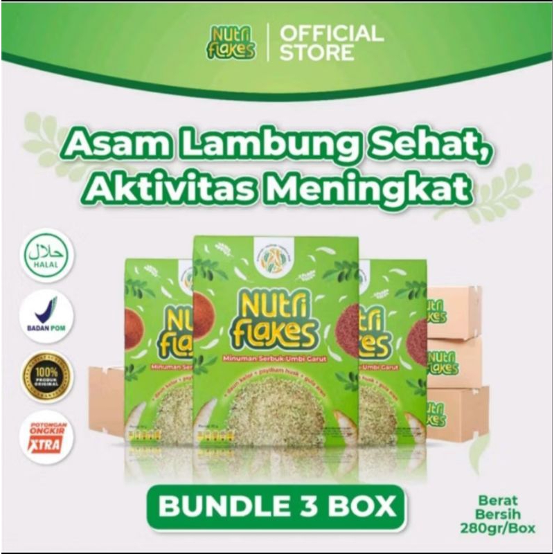 

PAKET 3 BOX Nutriflakes Sereal Umbi Garut Asli Mengobati Asam Lambung Magh Gerd