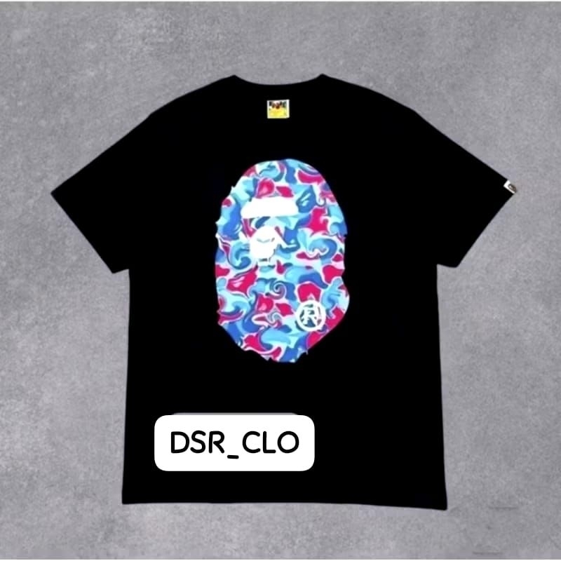 Kaos Bathing Ape Red Blue Marble T-shirt Tee Black Bape