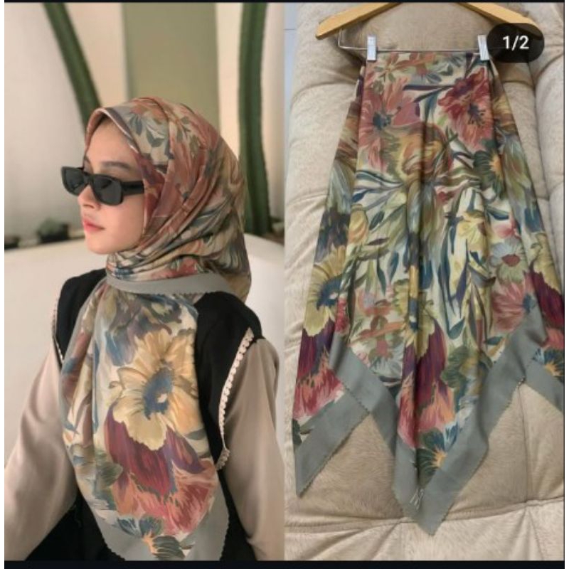 Hijab motif bunga baniscop 3d turki segiempat sultan