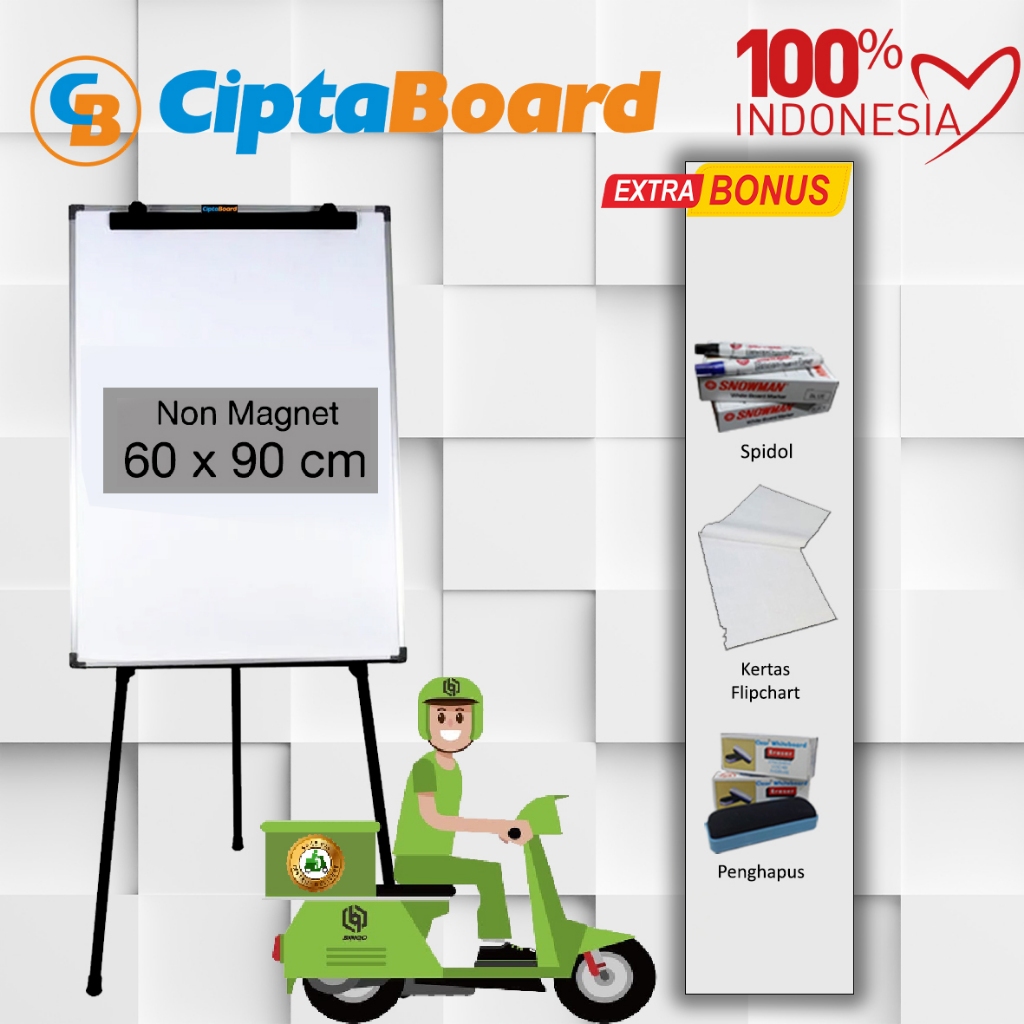 

Flipchart / Papan tulis / Papan board / Mading / Whiteboard / Stand Non Magnet 60 x 90 cm