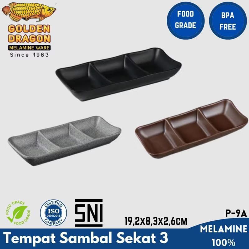 Melamin Stone Tempat Sambal Sekat 3 - Tempat Saos - Wadah Sambal - Golden Dragon P9A