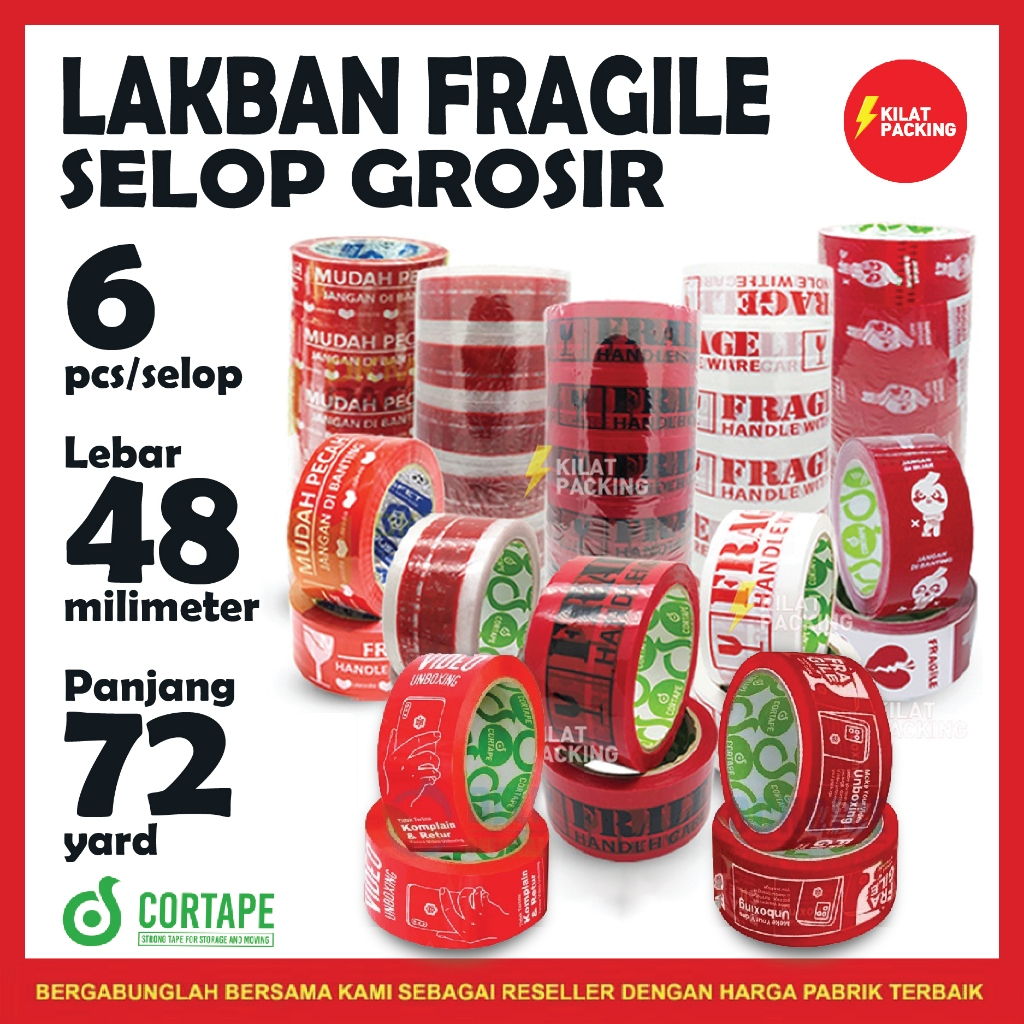 

Lakban Fragile Handle With Care 48 mm x 72 yard Selop TERMURAH