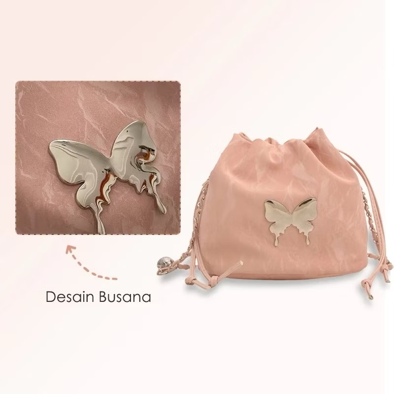 HEMAT Tas Ember Selempang Tas Ember Kupu-Kupu Tas Selempang Wanita Kulit Tas Bahu Tas Serut Wanita