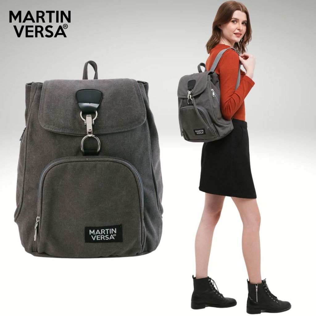 MARTIN VERSA Ransel Wanita 35 Cm Tas Main Sekolah Kuliah Woman Backpack Canvas TR5-abu