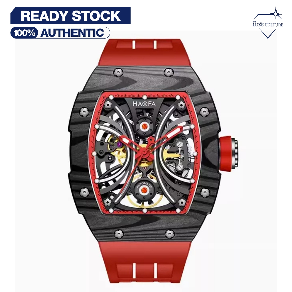 Haofa Carbon Fiber Cool Red Bezel Watch / Jam Tangan Branded Original