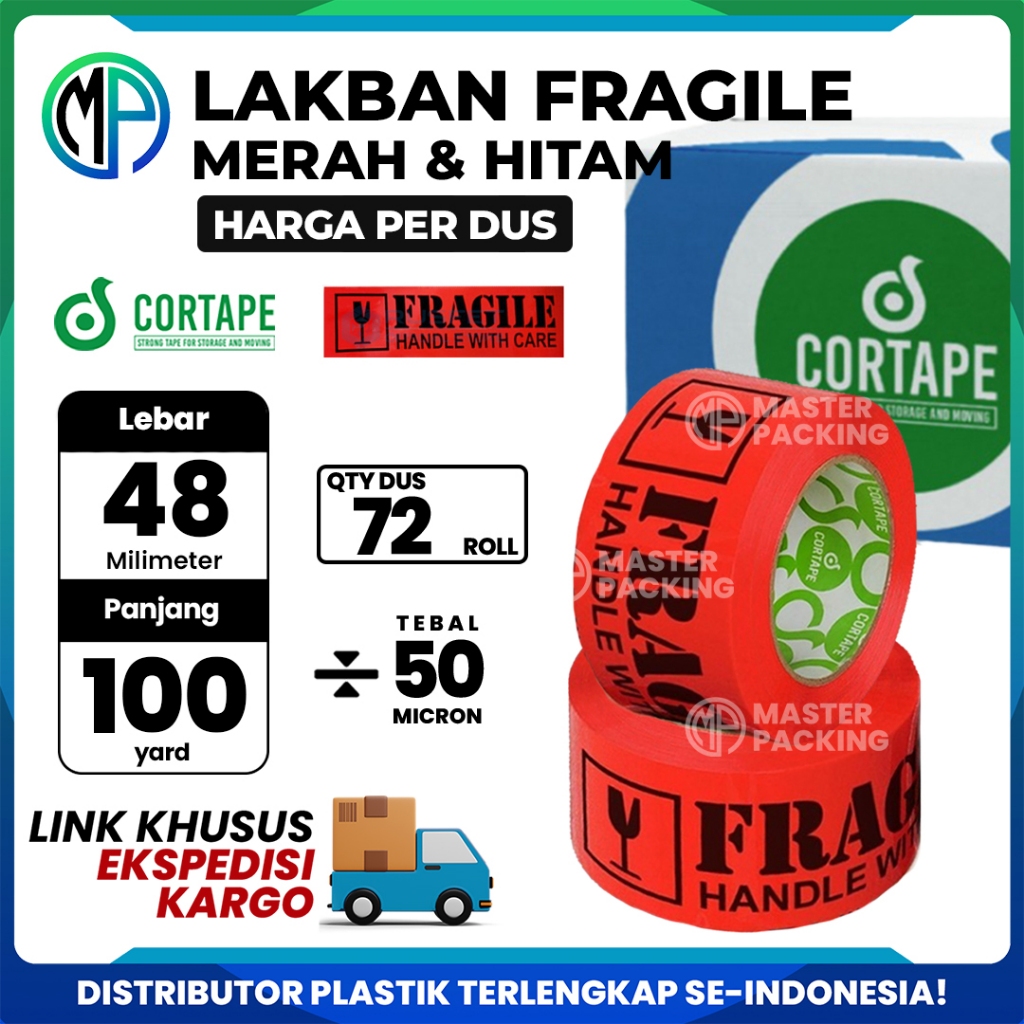 

Lakban Grosir Cortape Printing Fragile Hitam 2inch 45mm x 100meter HARGA PER-DUS (VIA EKSPEDISI)