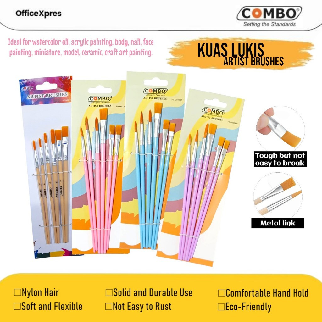 

Kuas Lukis Set Oval dan Datar / Artist Brushes Set Flat Round / Paint Brush 6 Ukuran