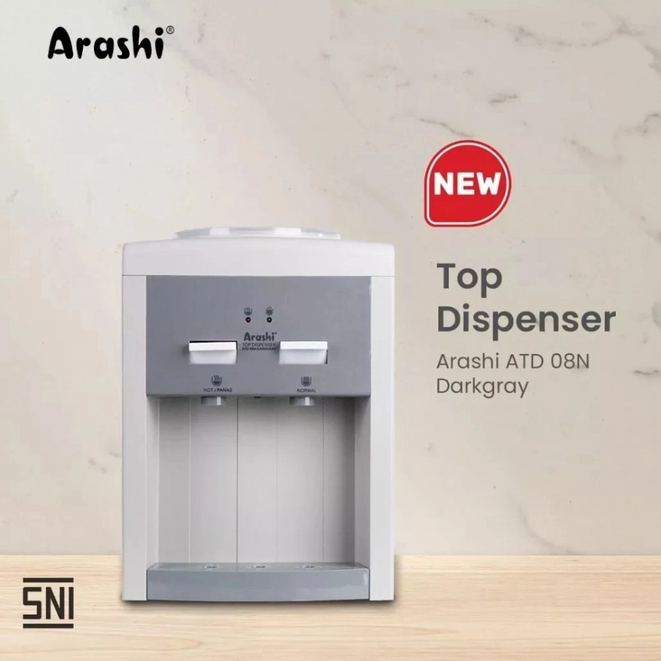 Arashi ATD 08N Dispenser Galon Atas Abu Gelap 275x390x235mm