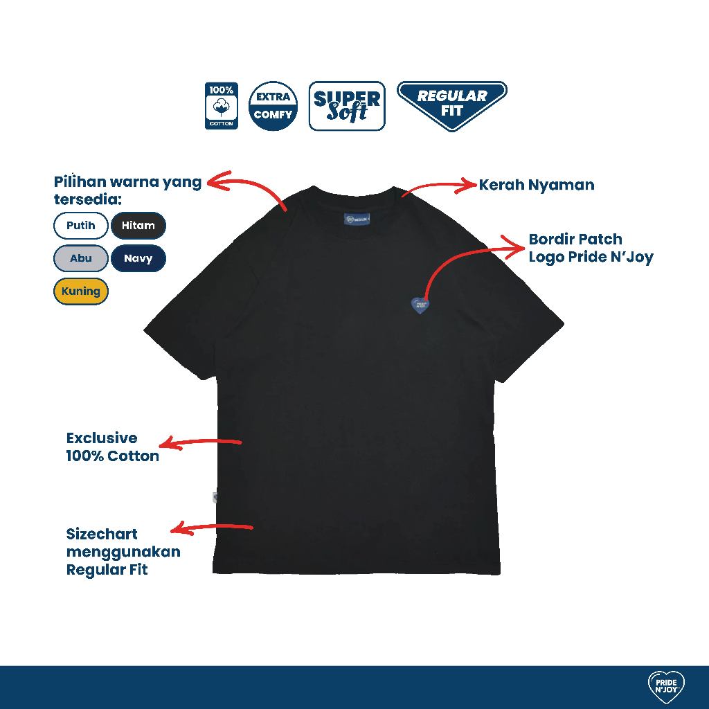 Pride N Joy - T-Shirt Basic Cotton Combed Black