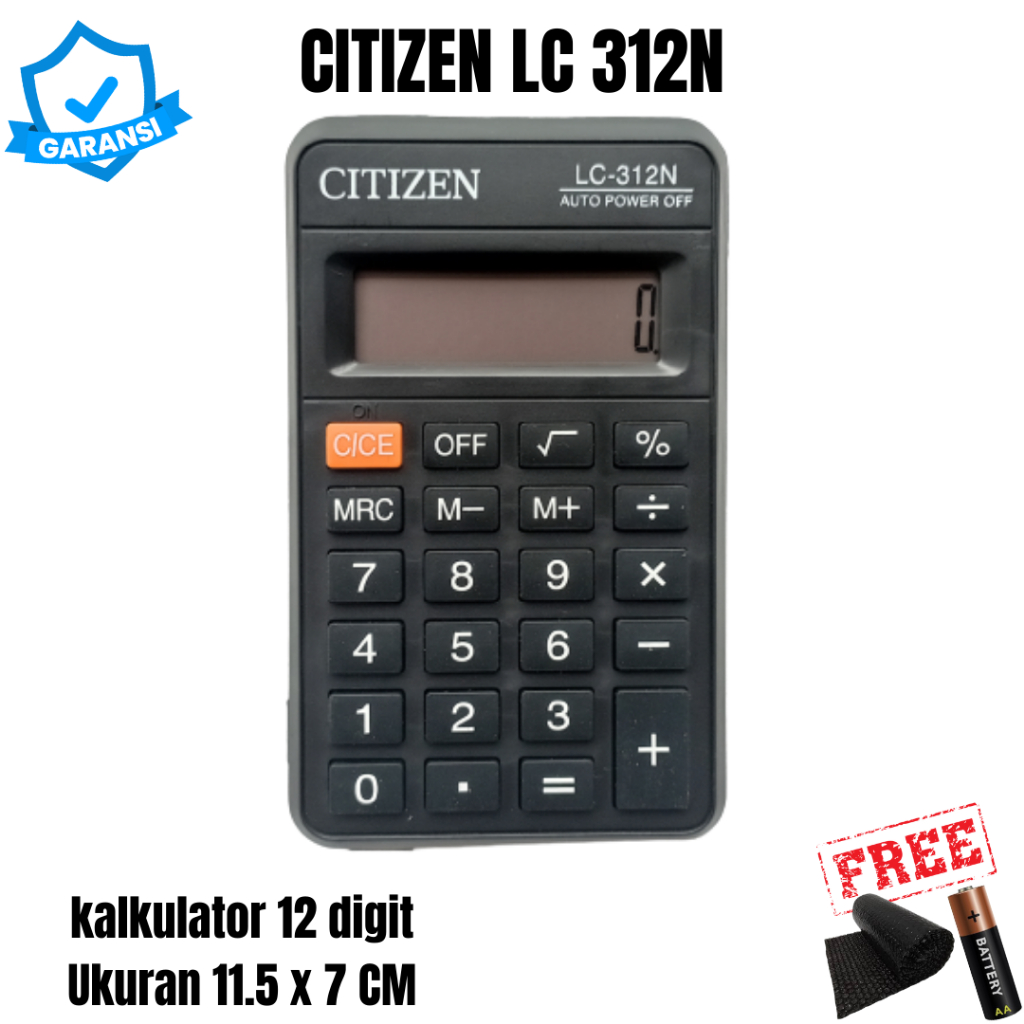 

Kalkulator Dasar Kecil CT 312N Baterai AA 12 Digit Ukuran Saku Kantong Sekolah Dagang