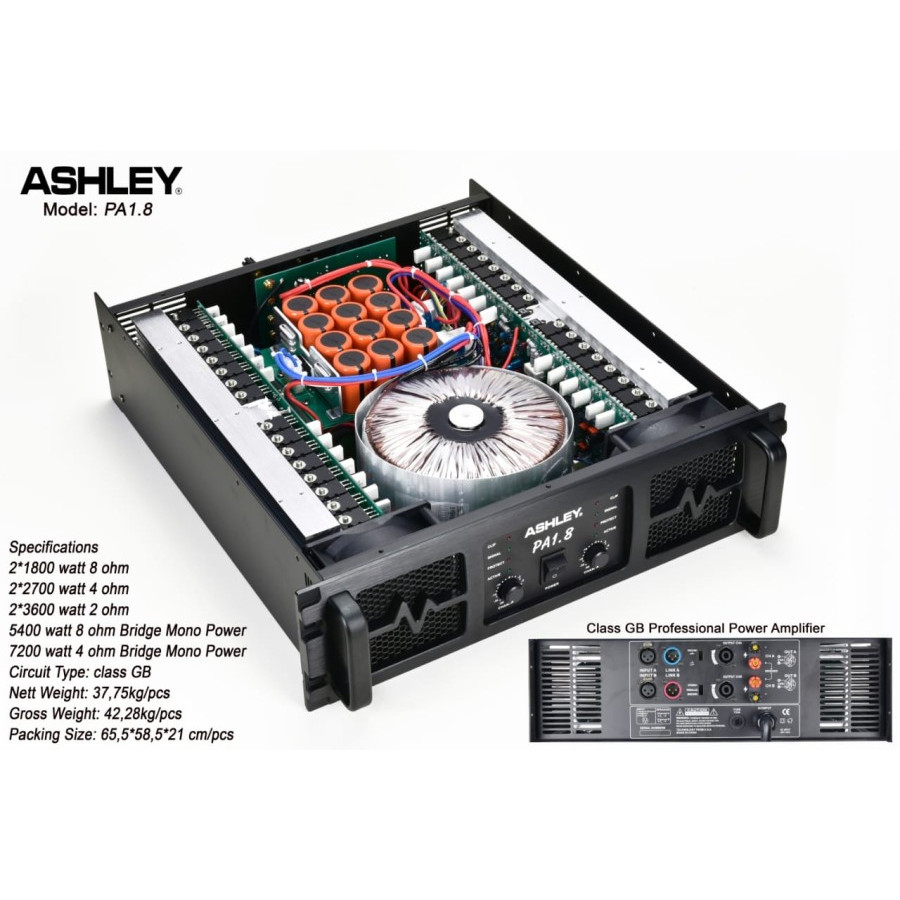 Power Amplifier Ashley PA 1.8 PA1.8 1800 Watt 2 Channel Class GB Original