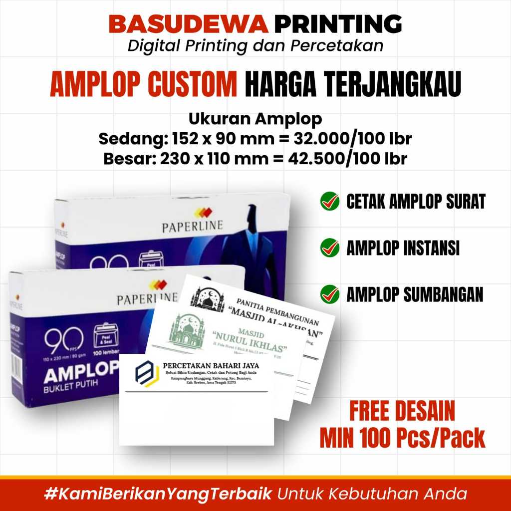 

Cetak Amplop Custom / Amplop Surat / Amplop Instansi / Amplop Sumbangan Custom DLL