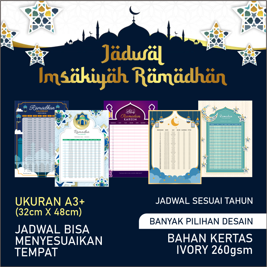 

JADWAL IMSAKIYAH INDONESIA, UKURAN A3, KERTAS TEBAL IVORY 260 FULLWARNA