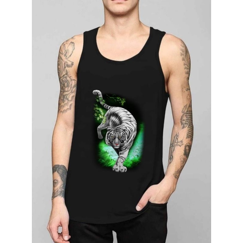 KAOS SINGLET MACAN MC IJO PANJALU MOTIF DTF DIGITAL PRINT TERBARU KAOS DALAMAN TANKTOP PRIA BANYAK W