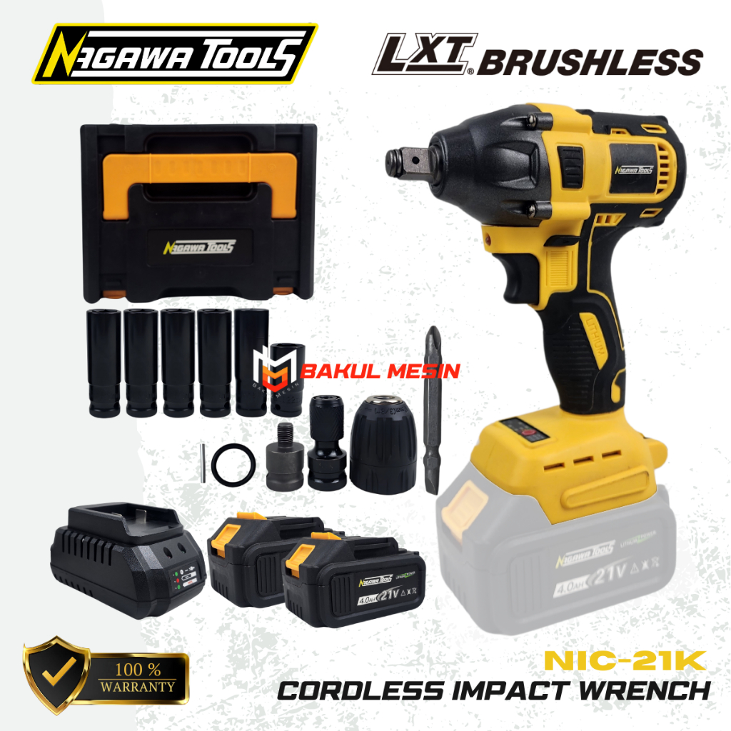 Cordless Impact Wrench 21V Brushless Mesin Pembuka Baut  1/2" NAGAWA NIC21K