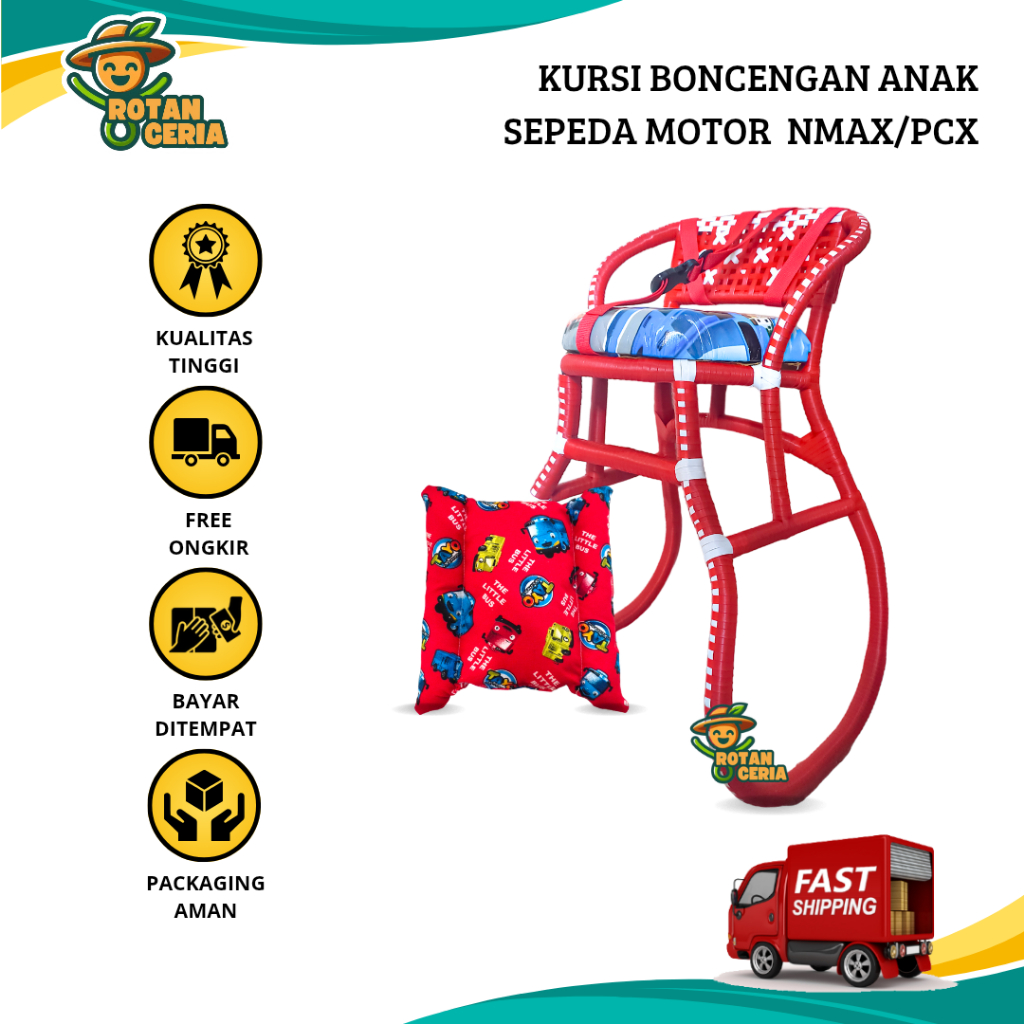 Kursi Boncengan Motor NMAX/PCX untuk Anak Full Anyaman Jok Karakter GRATIS BANTAL STANG