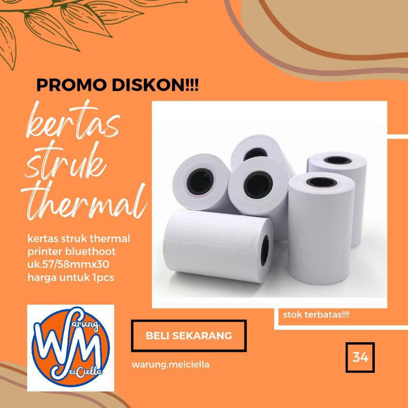 

[34] kertas thermal printer bluetooth 1 Roll 57/58x30cm