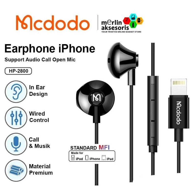 mcdodo HP-2800 Earphone In-Ear Stereo Lightning untuk iPhone