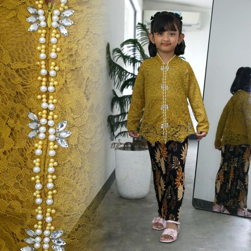 Setelan Kebaya Brukat Anak Encim Payet Modern / Kebaya Kartini / Kebaya Wisuda Anak SD