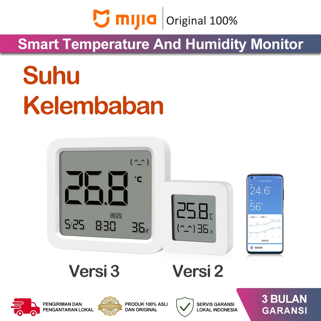 Ori Xiaomi Mijia Pengukur Suhu Ruangan Smart Hygrometer Digital Ukur Alat Pengukur Suhu Ruangan
