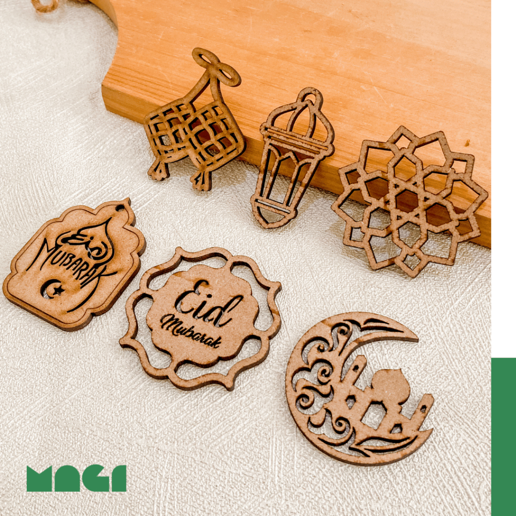 

MIN 10pcs - Tag Ornamen Idul Fitri Eid Mubarak Ramadhan | Ornamen Hiasan Gantungan Hampers Wooden MDF Kayu