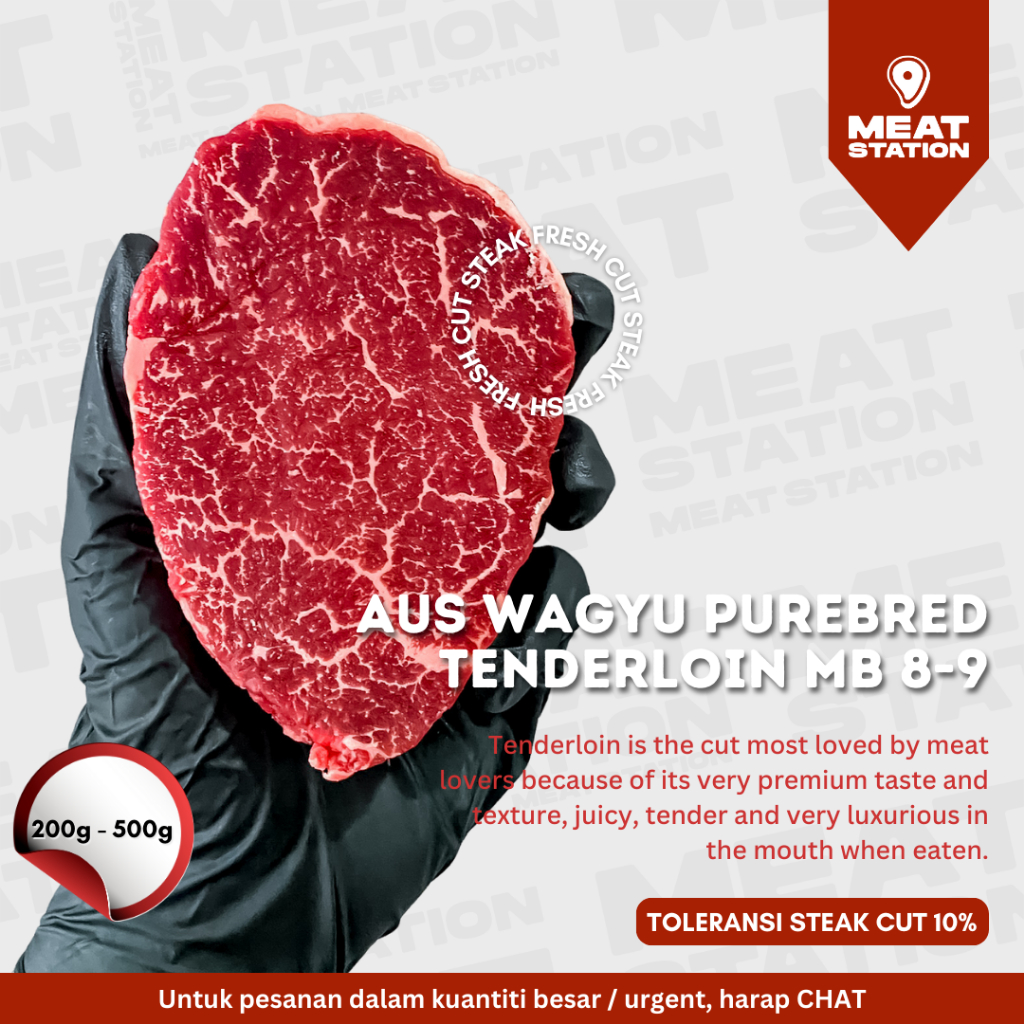 

AUS Wagyu Purebred Tenderloin MB 8-9 / Australian Wagyu Steak Cut / Daging Sapi Import