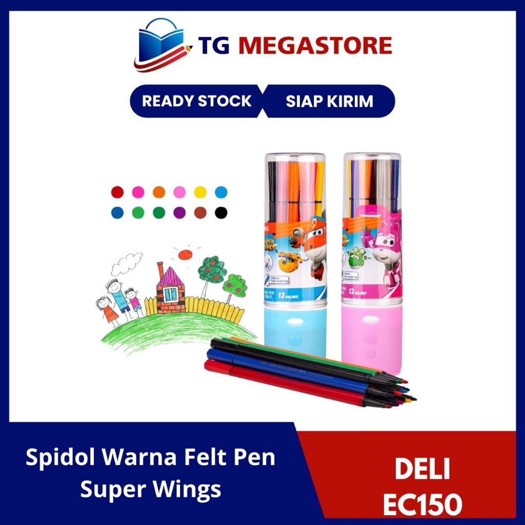 

Spidol Warna Felt Pen Deli Super Wings 12 Warna - EC150-12