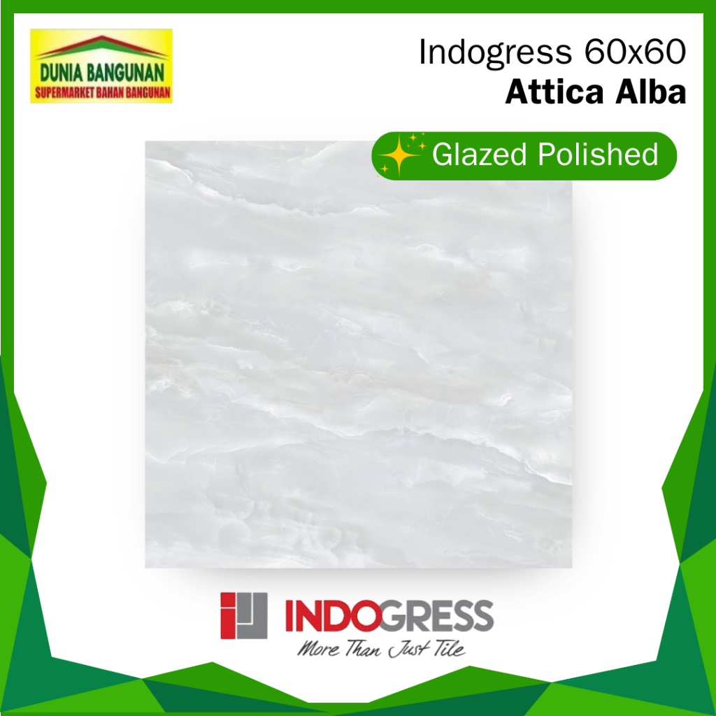 Granit 60x60 Abu Indogress Attica Alba GP Granit Lantai Glossy / Granit Dinding