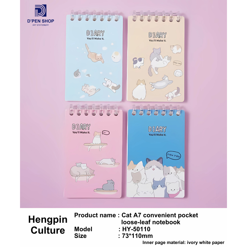 

Notebook A7 Loose-Leaf Motif Kucing Diary Lucu, Jurnal Catatan Harian To-Do List Ukuran Pocket 73x110mm