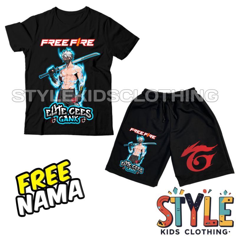 BISA COD Setelan Kaos Anak Celana Anak Karakter Pedang Katana Samurai Elite Cees Gank Free Nama/Baju