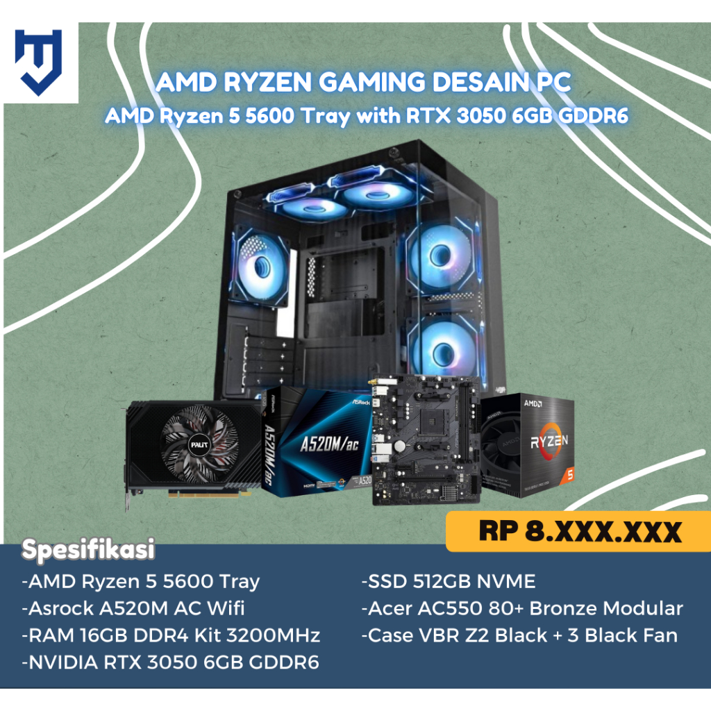 PC GAMING AMD Ryzen 5 5600 tray | RTX 3050 6GB | 512GB NVME NEW GARANSI RESMI