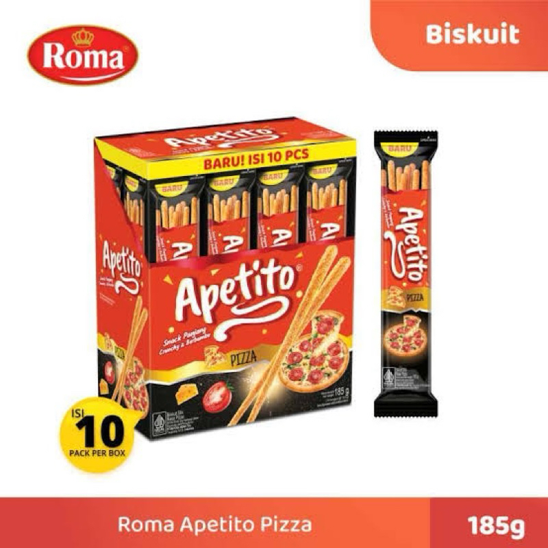 

BISKUIT STIK APETITO SNACK PIZZA BBQ [ 1 BOX ISI 10 BUNGKUS @18.5G] | MAYORA BISKUIT STIK RASA PIZZA | BBQ | SNACK PANJANG CRUNCHY & BERBUMBU