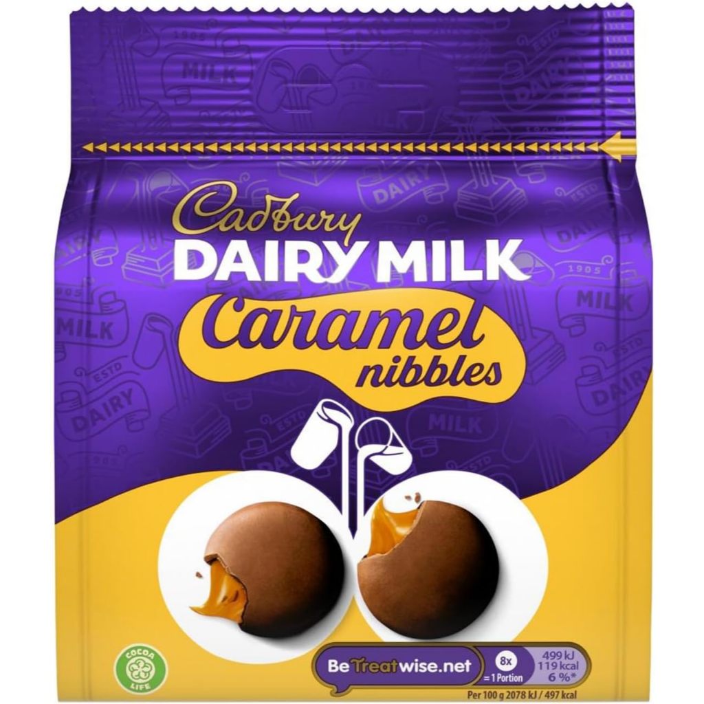 

Biskuit, Kue, & Wafer [READYSTOCK EXP 2026] | Cadbury Dairy Milk Caramel Nibbles Pouch 95g (Made in UK) | Jajan Impor | Jastip Coklat Cokelat Coklat Original Oleh-Oleh Jastip Malaysia